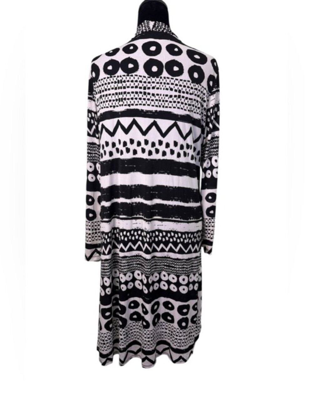 Slim Factor by Investments Black White Abstract Longline Cardigan M - Picture 3 of 7